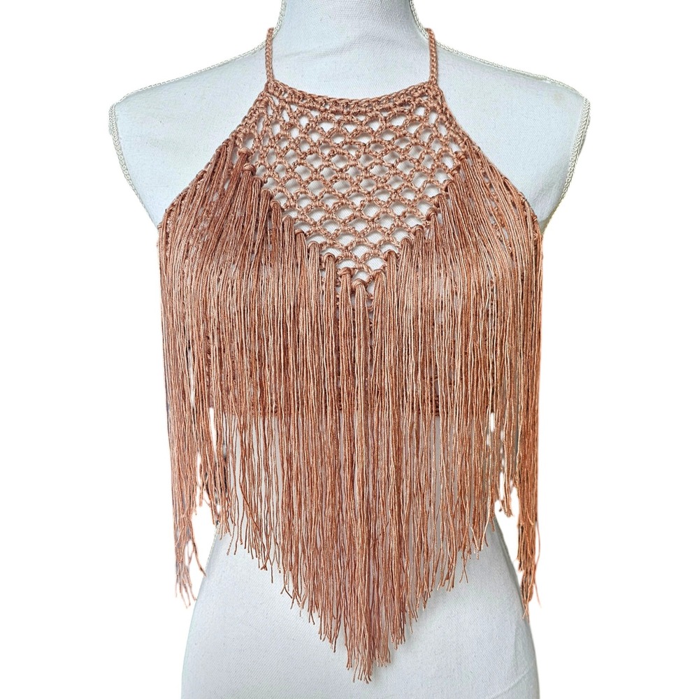 Handmade Crochet Fringe Halter‎ Top, Boho Festival Top, Summer Fashion